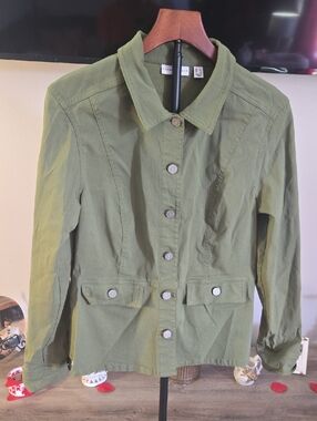 Susan Graver Olive Utility Button-Front Jacket